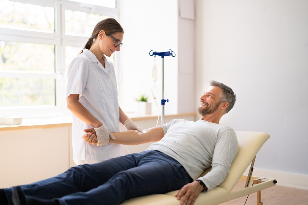 IV Drip Infusion In Man Blood