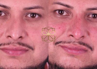 Frontal view before and after male filler treatment, depicting subtle facial feature definition and symmetry