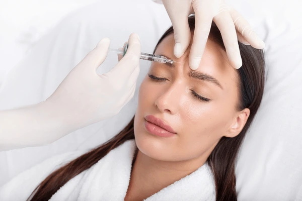 Patient receiving Xeomin injection during treatment to reduce frown lines and achieve a smoother, youthful appearance