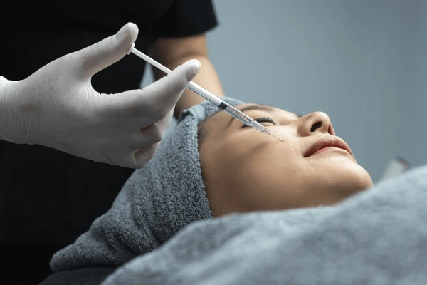 during-treatment-of-sculptra-face-filler lose-up of Sculptra face filler treatment, enhancing facial contours and restoring volume