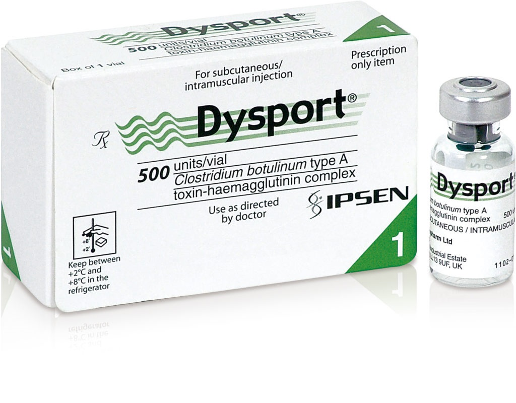 dysport-injection-botulinum-toxin-treatment Dysport injection vial and packaging for botulinum toxin treatment, used to reduce wrinkles and smooth facial lines