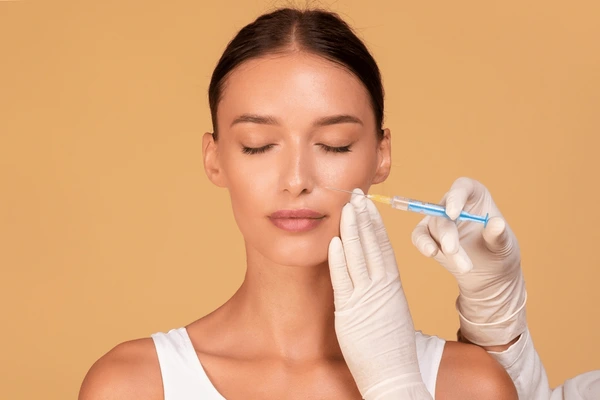 Professional injecting Juvederm Vollure XC to smooth nasolabial folds and enhance facial contours naturally