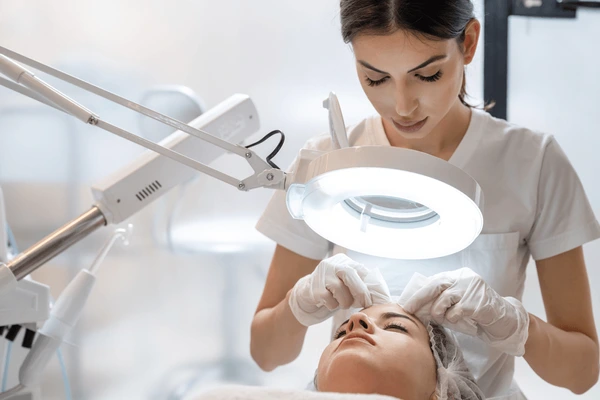 Clinician preparing patient for FaceTite treatment using RF technology, ensuring effective skin tightening results