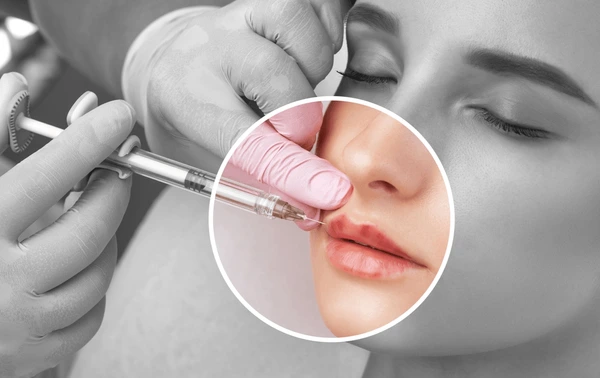 Potential side effects of Juvederm Volbella XC lip filler, showing professional performing injection with precision and care