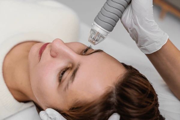 Similar RF microneedling procedure to Vivace treatment for skin tightening and wrinkle reduction on the face