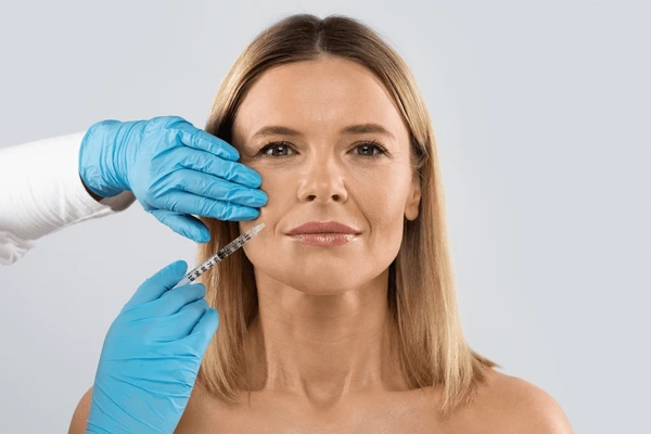 Doctor performing nasolabial fold filler treatment, a procedure similar to Juvederm Vollure XC