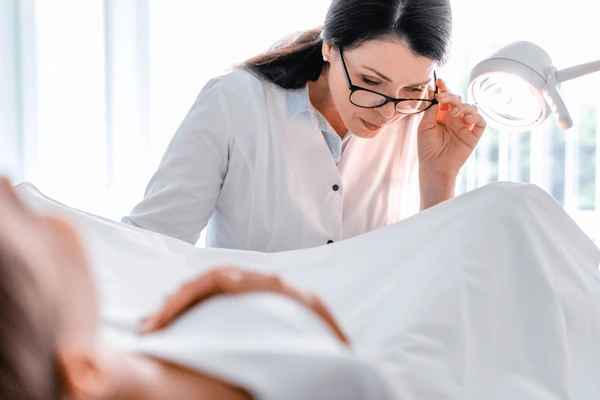 Doctor performing a TempSure Vitalia procedure for non-invasive vaginal rejuvenation during the treatment session.